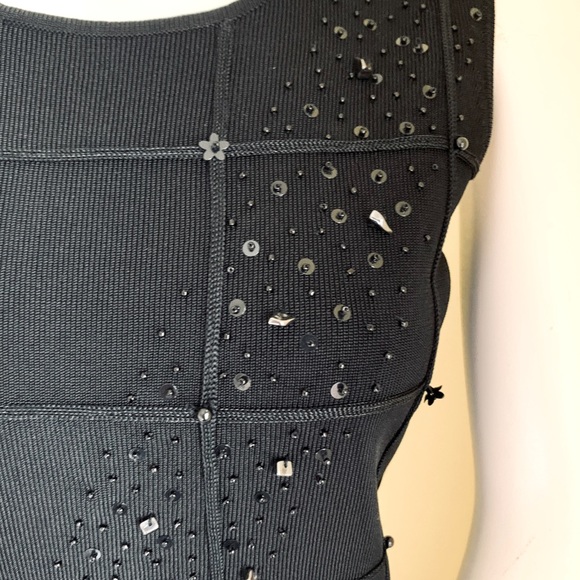 Black Rayon Woman Knit Tank Top blouse with black beaded Front US M - Picture 2 of 11